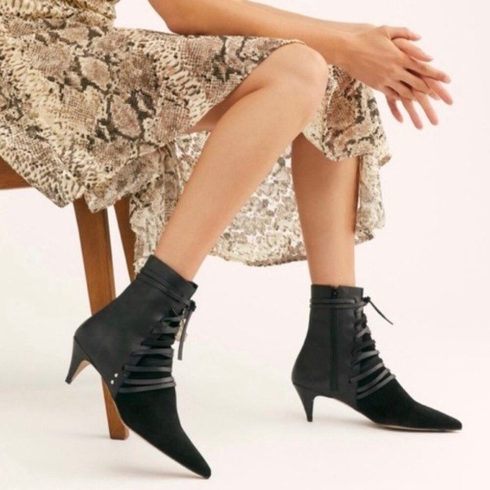 Free People Juliette Boots EU 38 Black Leather Suede Kitten Heel Lace Up Y2K 8